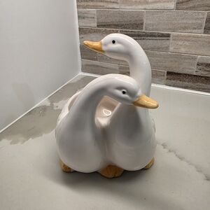 White and Yellow Ceramic Duck Figurine